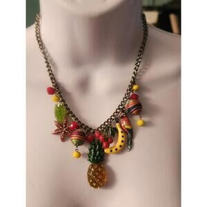 BETSEY JOHNSON  RARE VINTAGE Fruit Salad  "RIO" MULTI CHARM STATEMENT NECKLACE